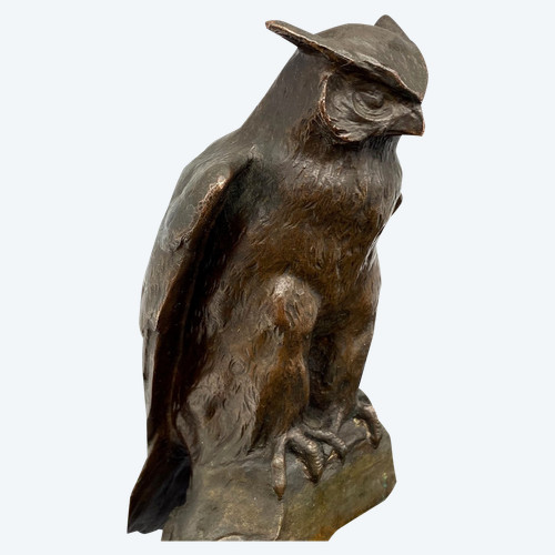 Paul JOUVE (1878-1973) Calamaio a forma di gufo - Bronzo