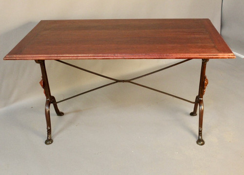 Suite De 9 Tables De Bistrot 1900 à Piètement Fer Forgé à Décor De Rose