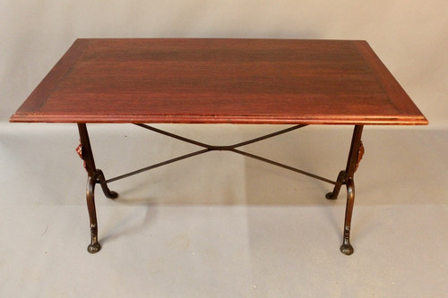 Suite De 9 Tables De Bistrot 1900 à Piètement Fer Forgé à Décor De Rose