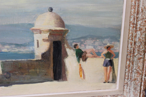 Olio su pannello Farniente Sur Les Remparts di Henri Julié