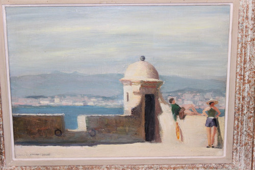 Olio su pannello Farniente Sur Les Remparts di Henri Julié