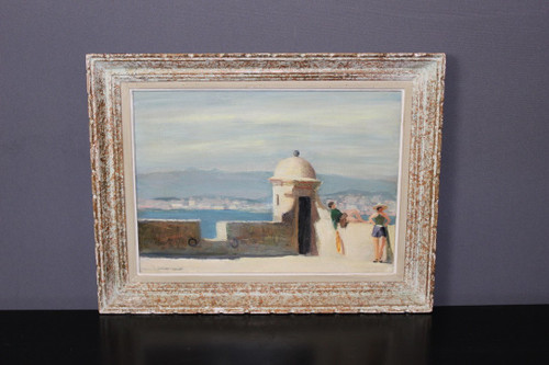 Olio su pannello Farniente Sur Les Remparts di Henri Julié