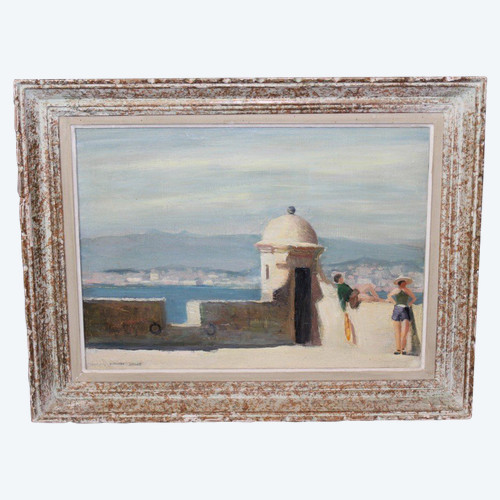 Olio su pannello Farniente Sur Les Remparts di Henri Julié
