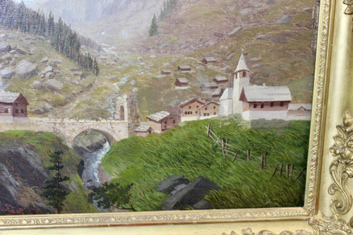 Öl Auf Leinwand Berglandschaft Von Caspar Kasli Um 1900