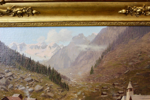 Öl Auf Leinwand Berglandschaft Von Caspar Kasli Um 1900