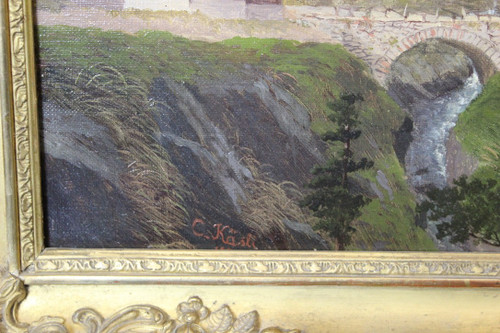 Öl Auf Leinwand Berglandschaft Von Caspar Kasli Um 1900