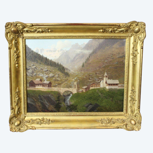 Öl Auf Leinwand Berglandschaft Von Caspar Kasli Um 1900