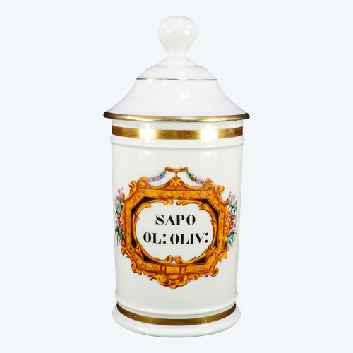 Vaso da farmacia in porcellana di PARIGI "FONTEMOING & PEIGNEY" SAPO OL :OLIV