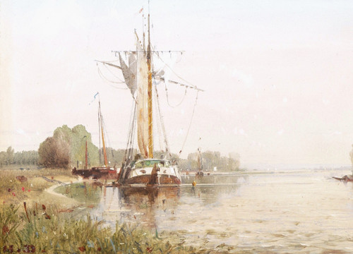 SCUOLA FRANCESE o OLANDESE 1860 circa, barche su un fiume