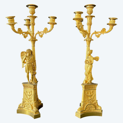 Empire period, beautiful pair of Psyche and Love candelabras