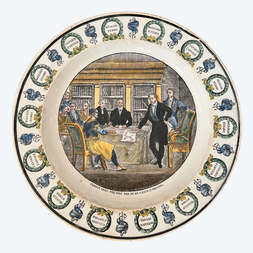 Greek Independence - rare suite of six polychrome Montereau earthenware plates