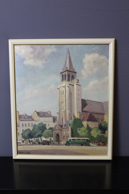Huile Sur Carton église De Saint Germain Des Prés By Reillac 1937