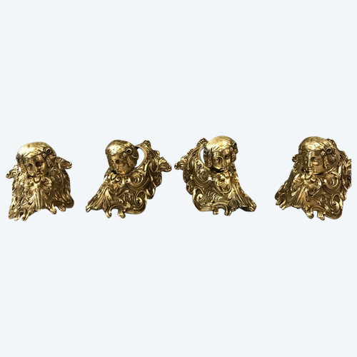 4 Corner billiard heads for balls, in 19th century bronze