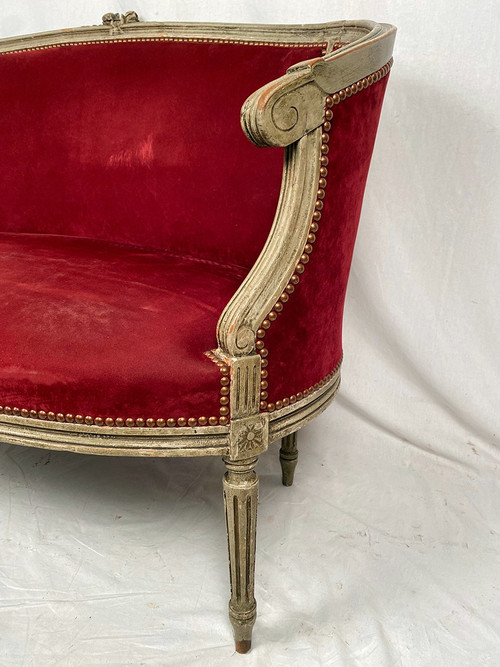 Louis XVI style small basket sofa, late 19th or early 20th century