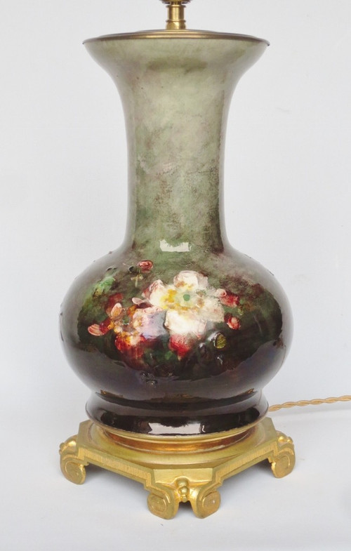 Coppia di lampade impressioniste in ceramica.  