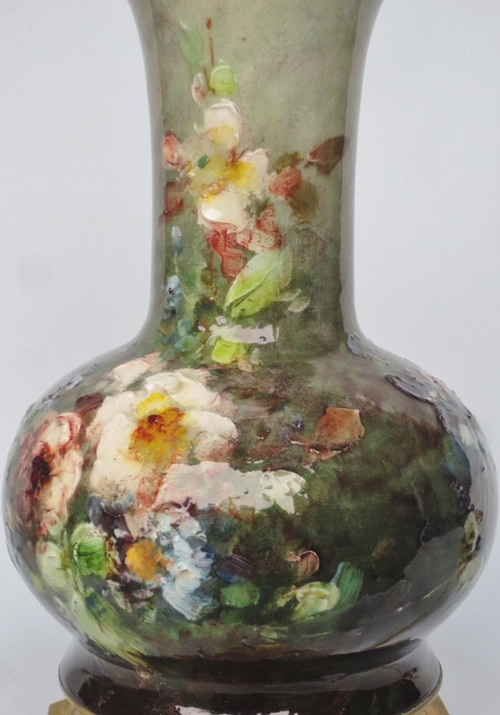 Coppia di lampade impressioniste in ceramica.  