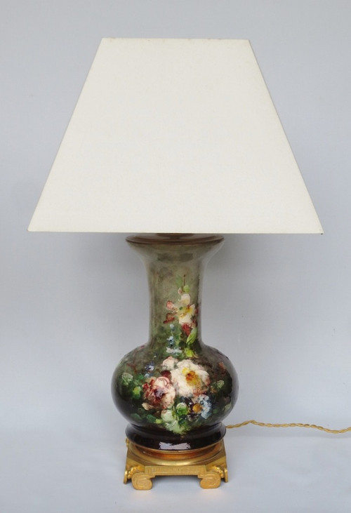 Coppia di lampade impressioniste in ceramica.  