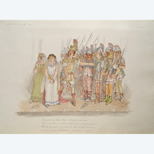Alexandre JAZET (1814-1897) La Tragédie - Théatre de Société N° 1 -  Dessin original 