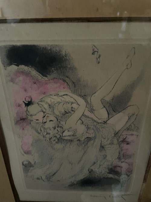 Lithografie von Louis Icart mit der Darstellung eines erotischen Paares XX.