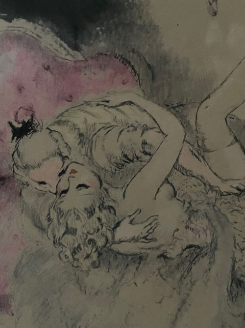 Lithografie von Louis Icart mit der Darstellung eines erotischen Paares XX.