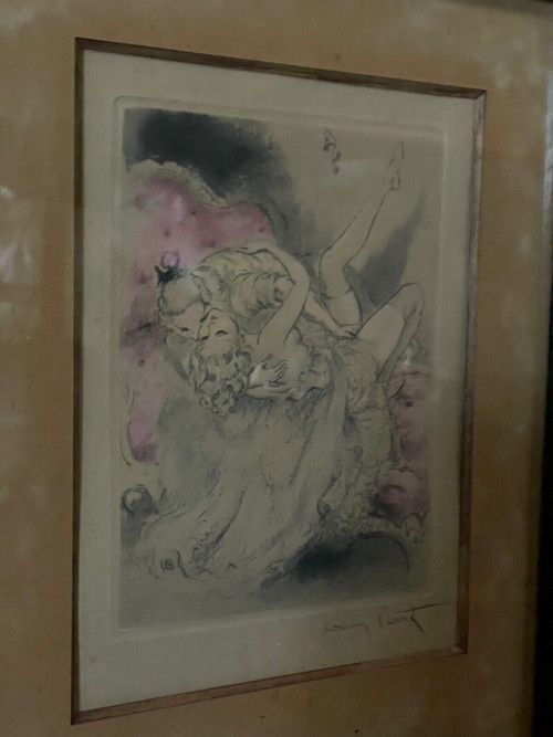 Lithografie von Louis Icart mit der Darstellung eines erotischen Paares XX.