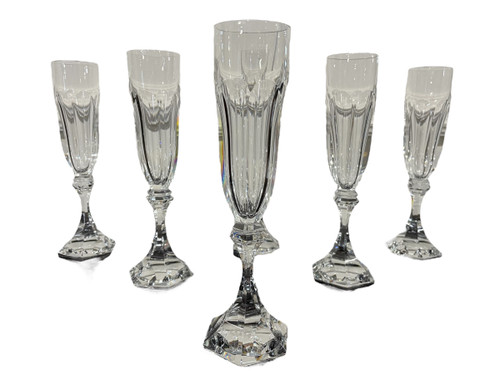 6 Saint Louis Crystal Champagne Flutes Chambord Model H: 22 Cm