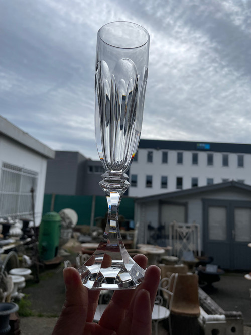 6 Saint Louis Crystal Champagne Flutes Chambord Model H: 22 Cm