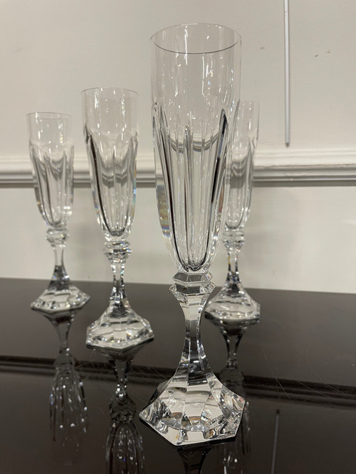 6 Saint Louis Crystal Champagne Flutes Chambord Model H: 22 Cm