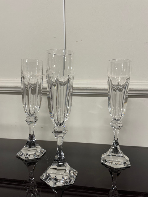 6 Saint Louis Crystal Champagne Flutes Chambord Model H: 22 Cm