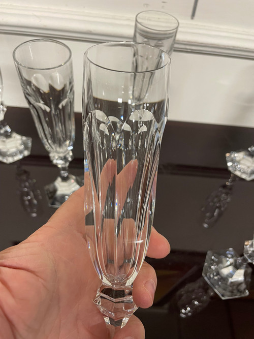 6 Saint Louis Crystal Champagne Flutes Chambord Model H: 22 Cm