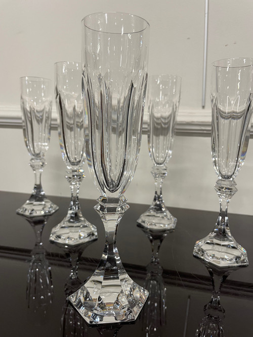 6 Saint Louis Crystal Champagne Flutes Chambord Model H: 22 Cm