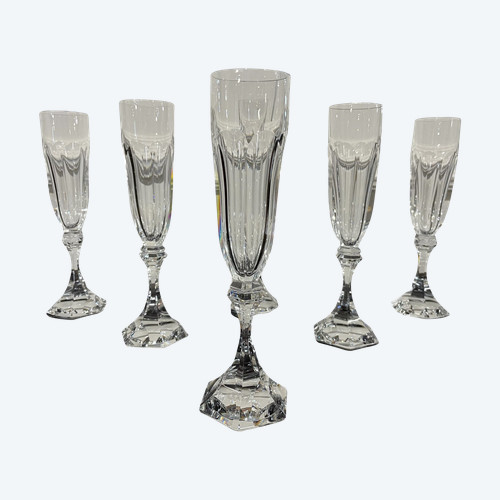 6 Saint Louis Crystal Champagne Flutes Chambord Model H: 22 Cm