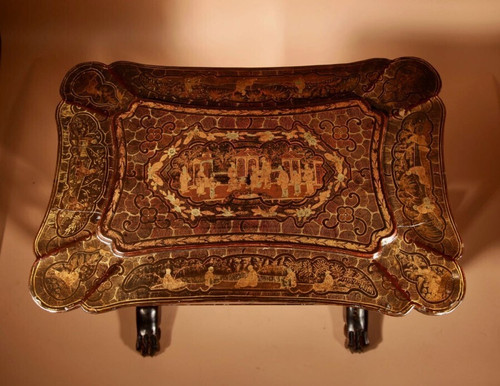 An original lacquered sewing/working table, still with the original Chinese gold paint.