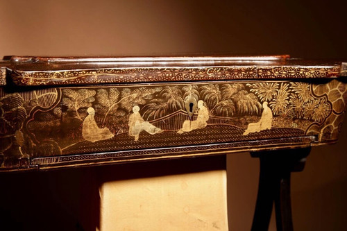 An original lacquered sewing/working table, still with the original Chinese gold paint.