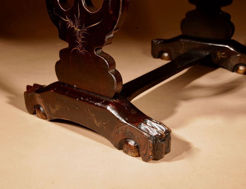 An original lacquered sewing/working table, still with the original Chinese gold paint.