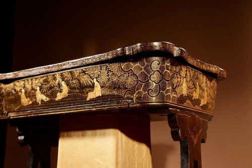 An original lacquered sewing/working table, still with the original Chinese gold paint.