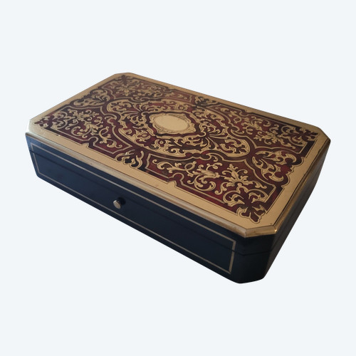 Coffret à jeux de cartes avec jetons Marqueterie Boulle Napoléon 3