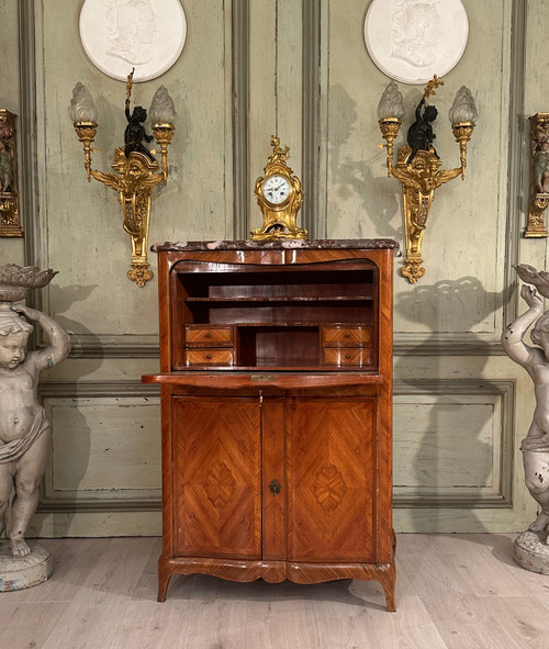 Scrivania intarsiata in stile transizione Luigi XV XIX secolo