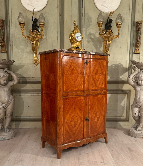 Scrivania intarsiata in stile transizione Luigi XV XIX secolo