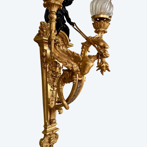 Importante Paire d'Appliques En Bronze Cherubin Epoque Napoleon III (81 cm)