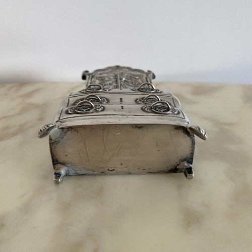 Cassettone in miniatura in argento scribano XIX secolo Olanda