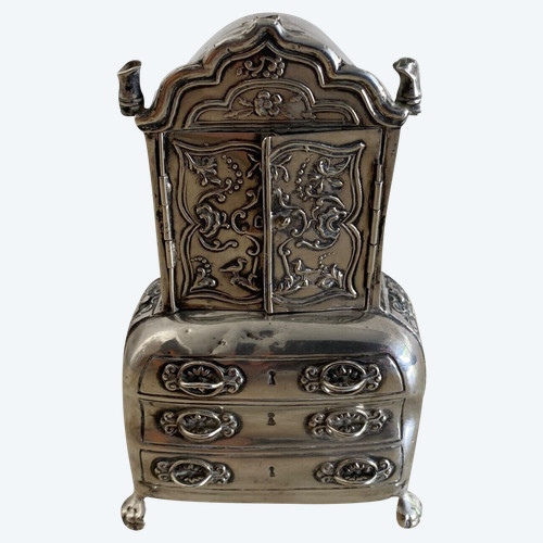 Cassettone in miniatura in argento scribano XIX secolo Olanda