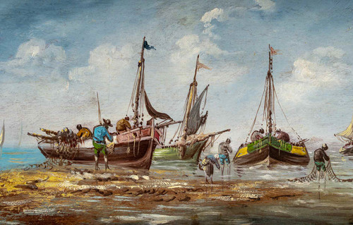 Pierre Julien Gilbert (1783-1860) Pêcheurs Bretons huile sur bois vers 1820-1850 