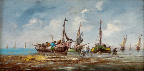 Pierre Julien Gilbert (1783-1860) Pêcheurs Bretons huile sur bois vers 1820-1850 