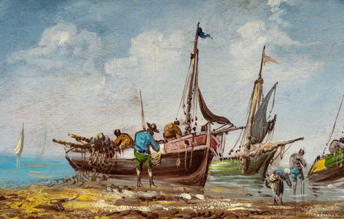 Pierre Julien Gilbert (1783-1860) Pêcheurs Bretons huile sur bois vers 1820-1850 