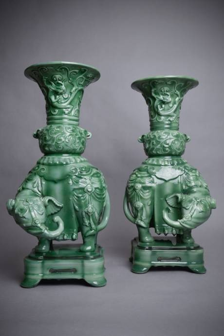 Théodore Deck, Pair of Elephants vases