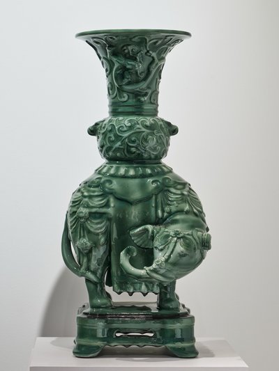 Théodore Deck, Pair of Elephants vases