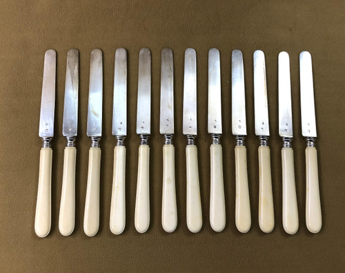 set of 12 solid silver MINERVE fruit knives with ivory handles 19th century