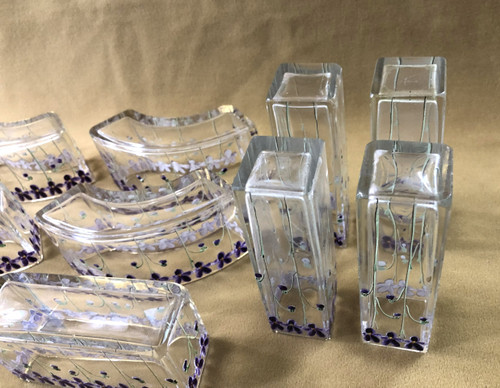 LEGRAS modular table center ART NOUVEAU in enamelled crystal Bouquetière Pique Fleurs Vases