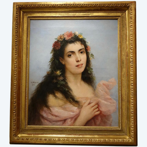 Junge Frau mit Chrysanthemen; Gemälde signiert SCHREIBER, 1893